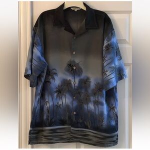 Maui Maui Mens Size Large Button Up Polyester Hawaiian Shirt Night Palms Camp